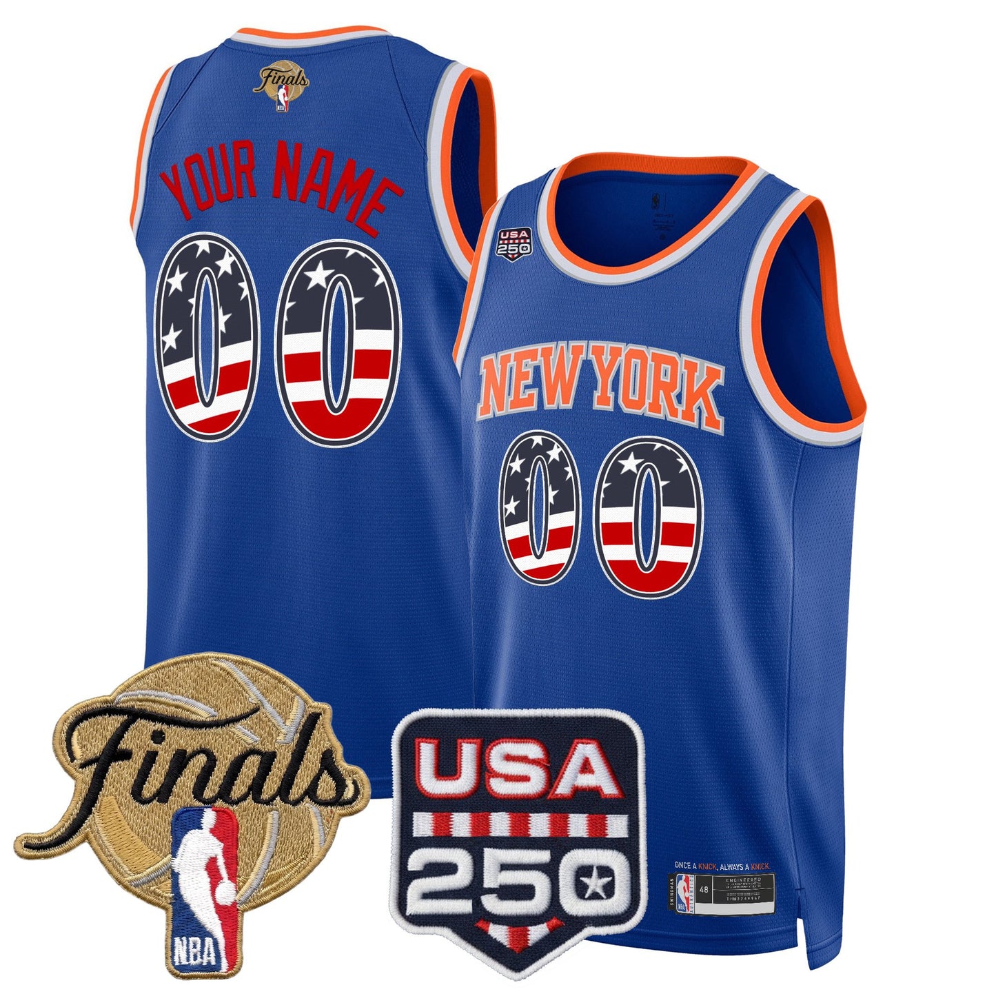 New York Knicks USA 250 Fourth of July Custom Swingman Jersey - 2026 Finals patch- All Stitched