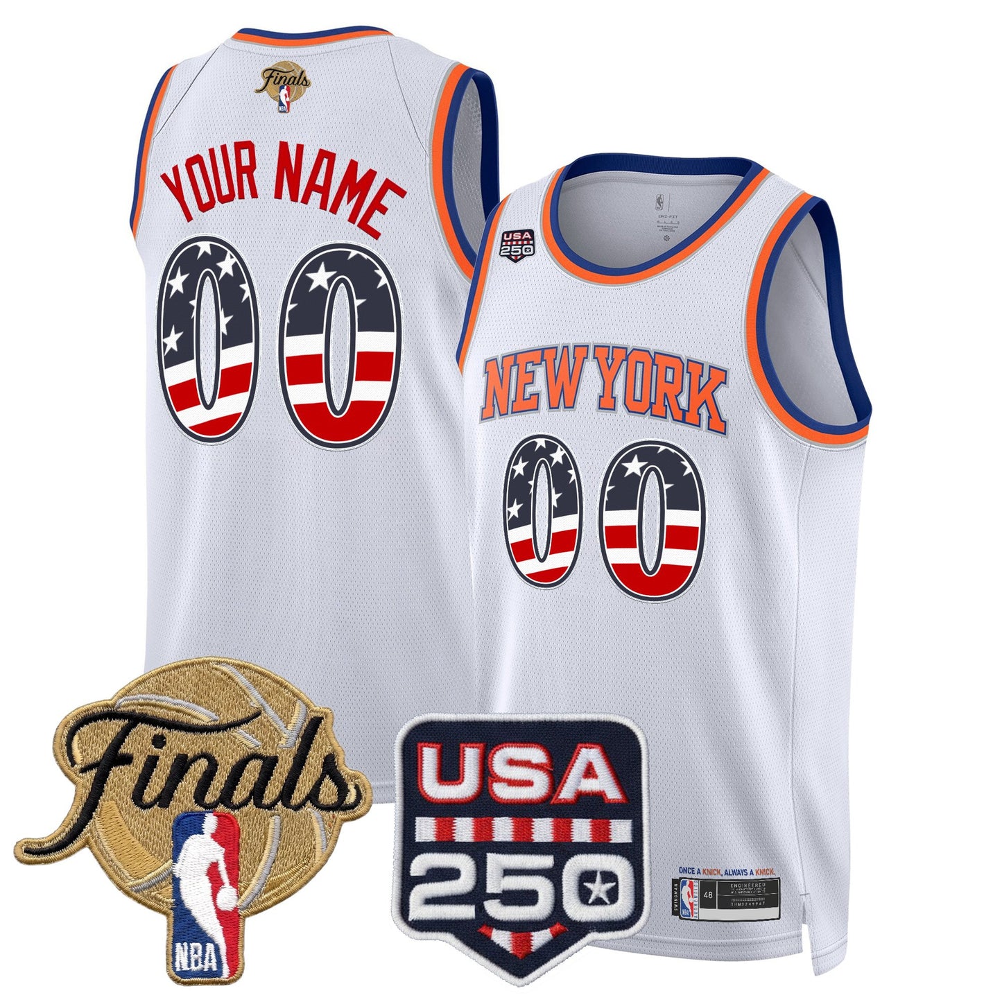 New York Knicks USA 250 Fourth of July Custom Swingman Jersey - 2026 Finals patch- All Stitched