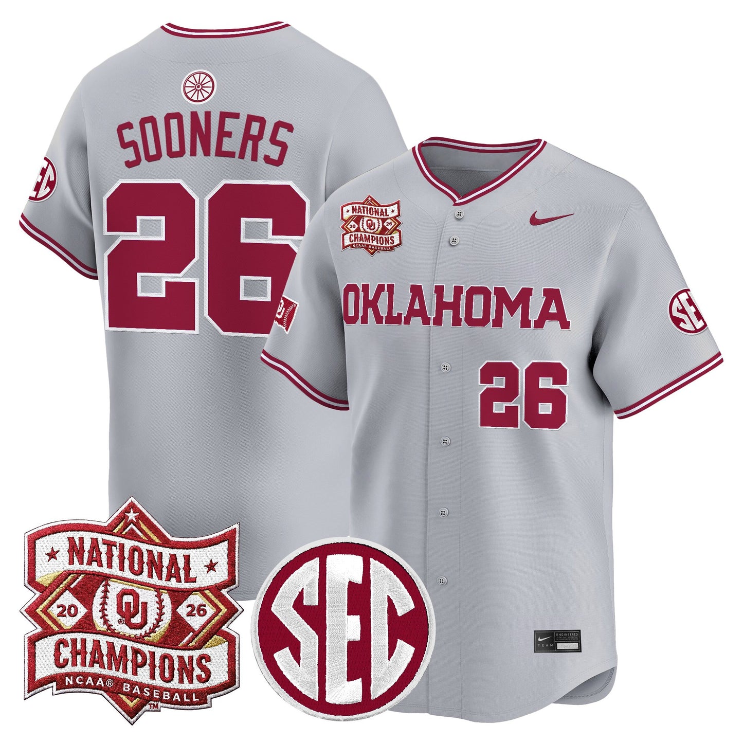 Men's Oklahoma Sooners 2026 National Champions Patch Vapor Premier Limited Jersey V2 - All Stitched