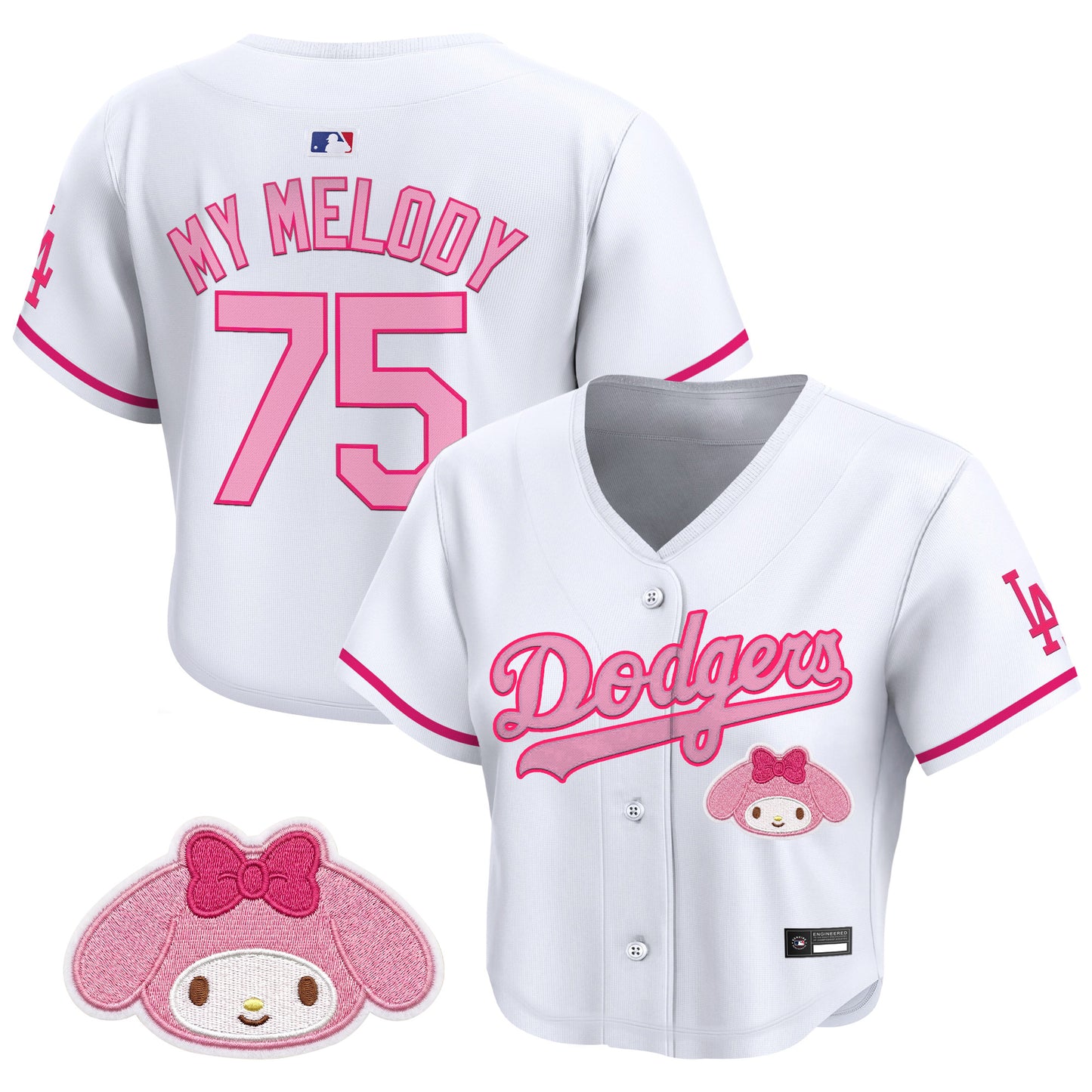 Women's Los Angeles Dodgers x Sanrio Friends Crop Top Baseball Jersey - All Stitched