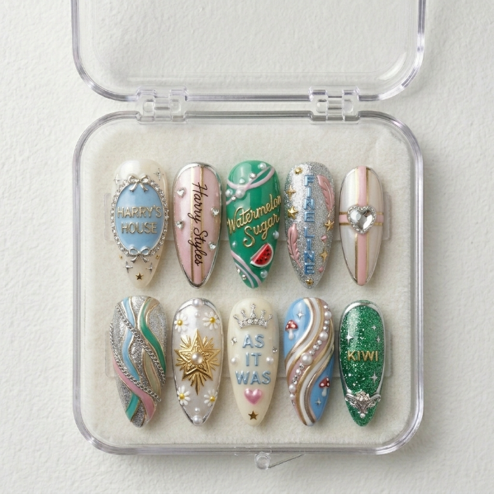Harry Styles Handmade Press On Nails | Reusable 3D Nail Set