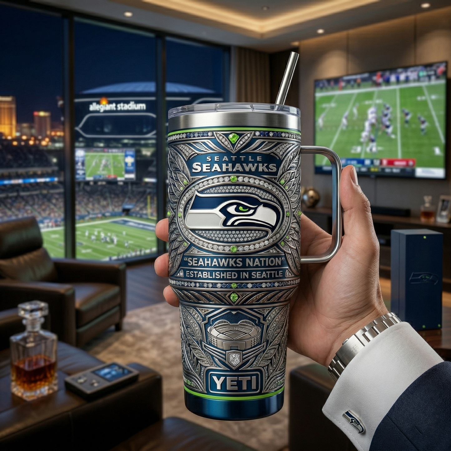 Seattle Seahawks 40 oz Tumbler with Handle and Lid