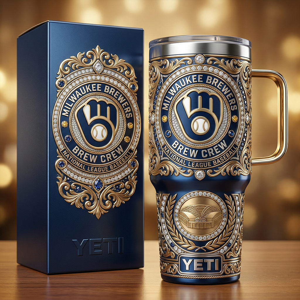 Milwaukee Brewers 40 oz Tumbler with Handle Lid and Straw