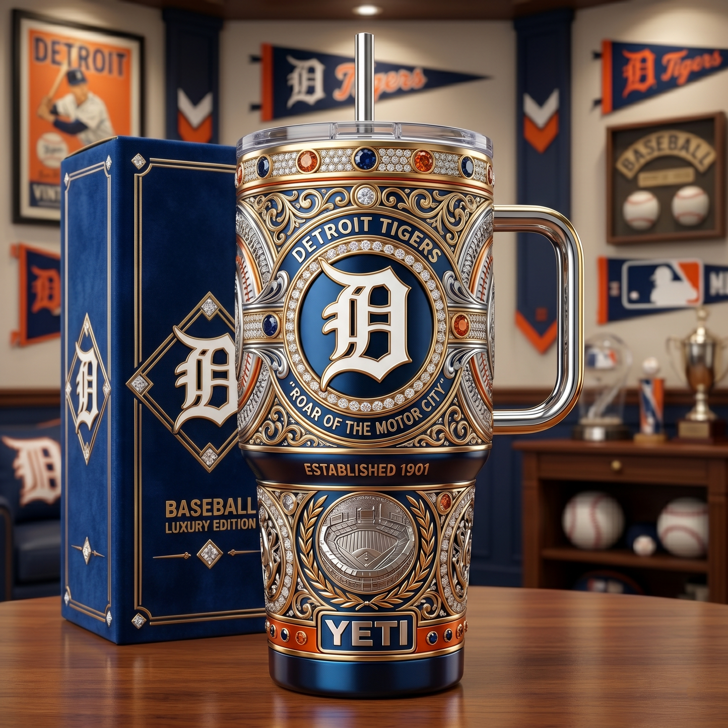 Detroit Tigers 40 oz Tumbler with Handle and Lid