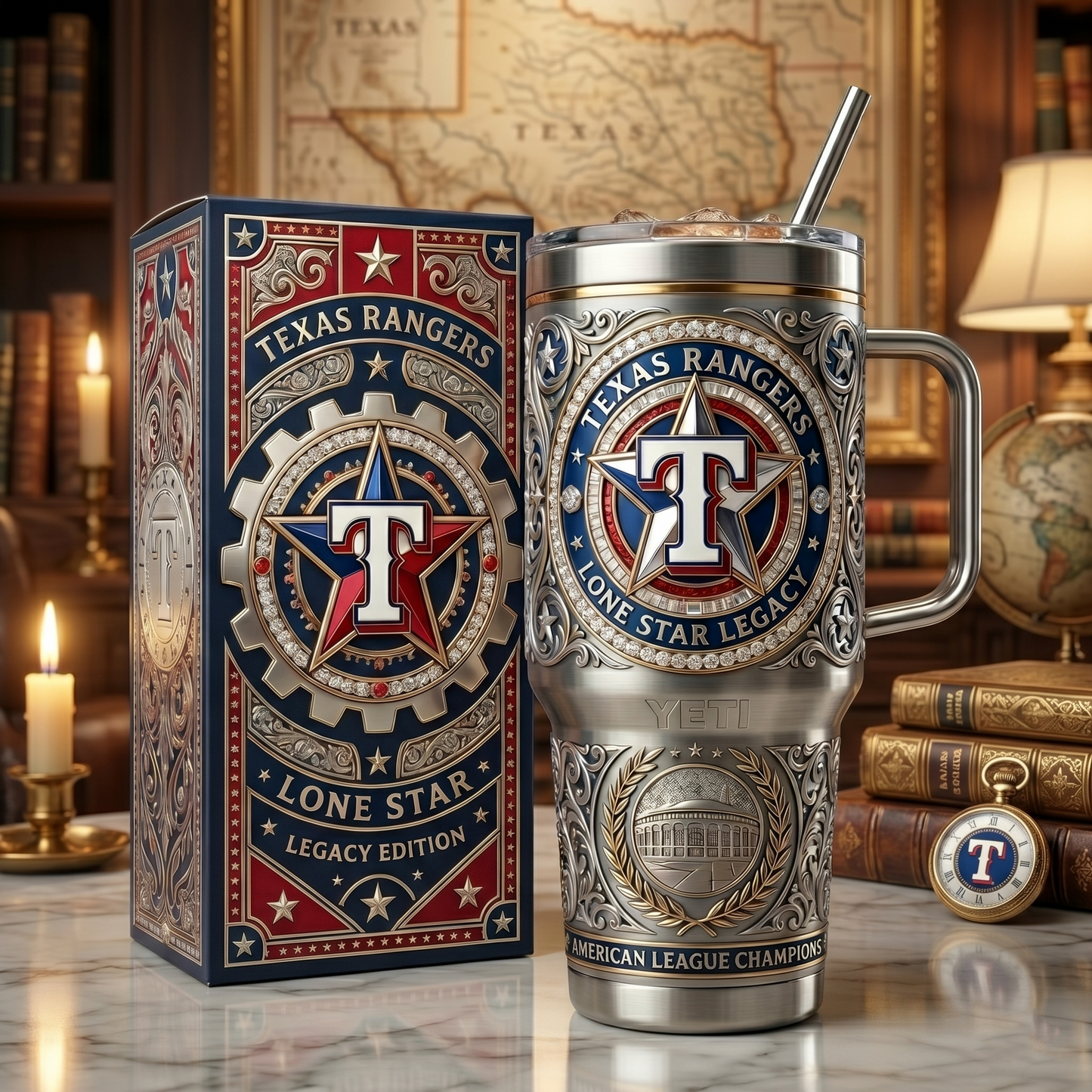 Texas Rangers 40 oz Tumbler with Handle and Lid