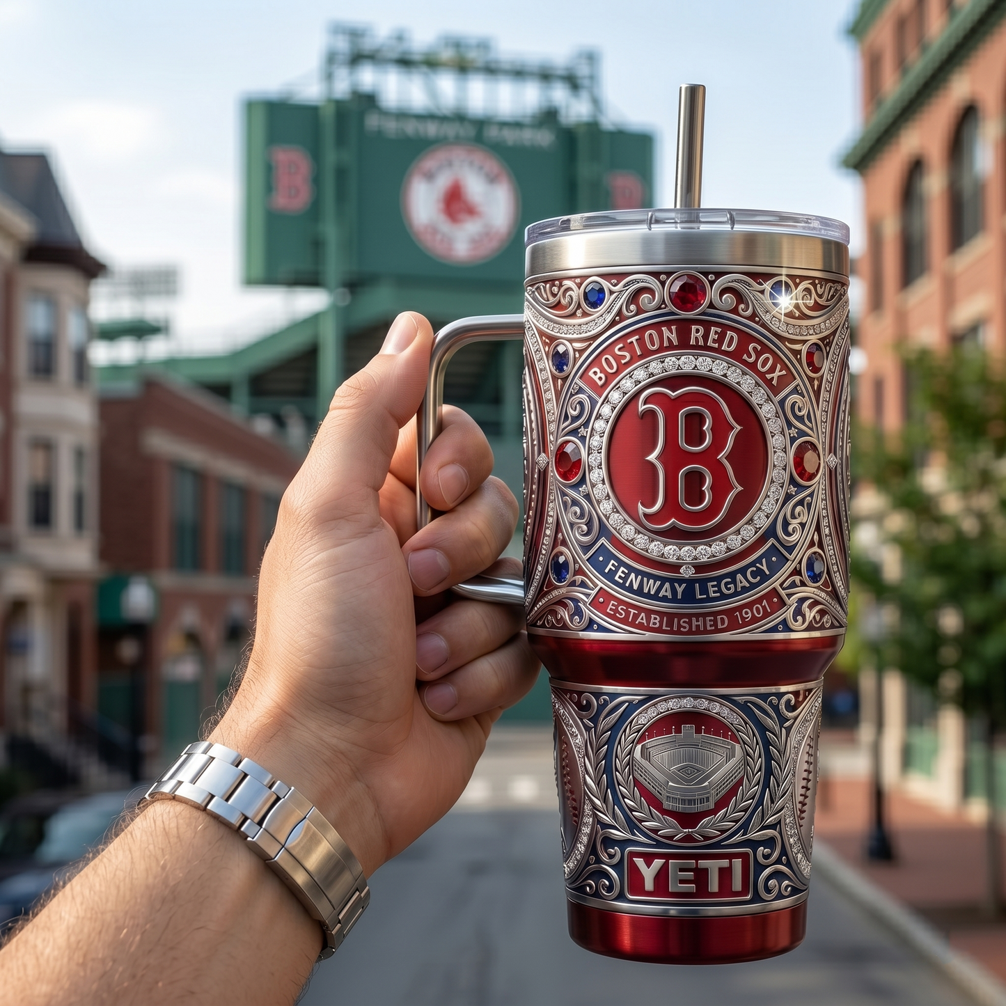Boston Red Sox 40 oz Tumbler with Handle and Lid