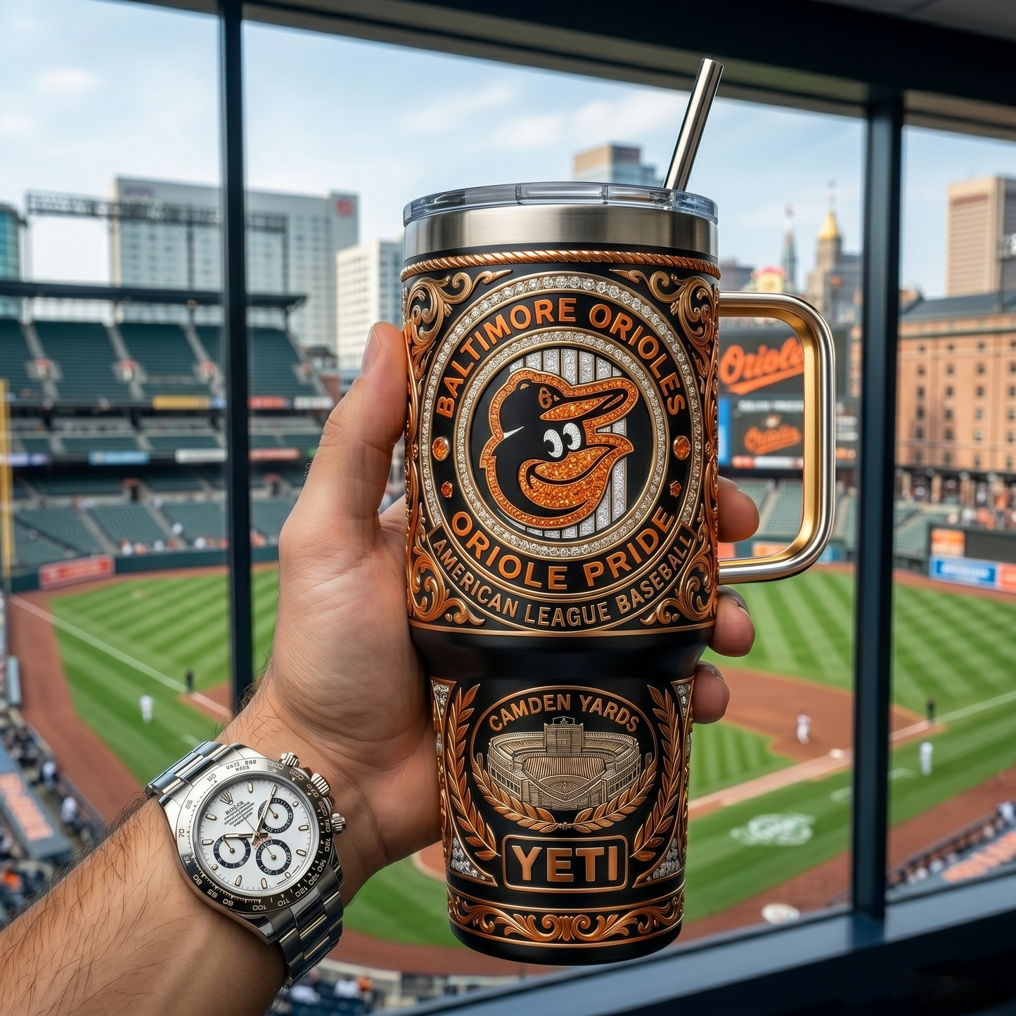 Baltimore Orioles 40 oz Tumbler with Handle and Lid