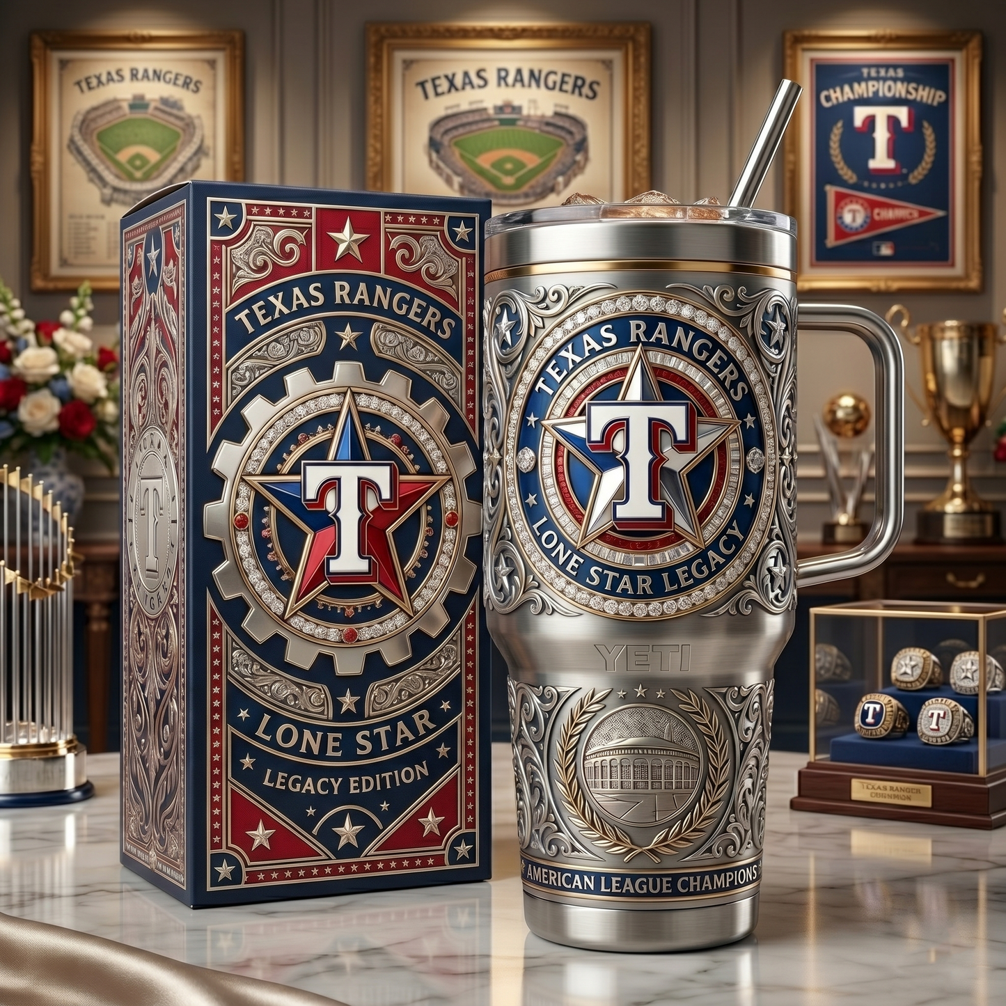 Texas Rangers 40 oz Tumbler with Handle and Lid