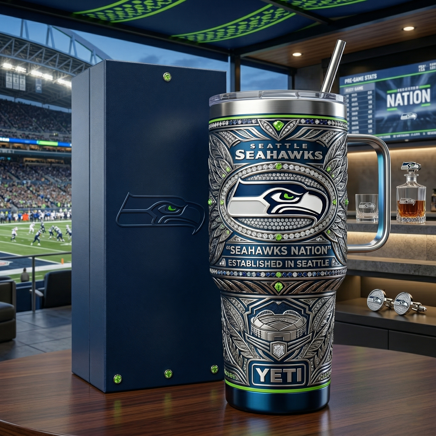 Seahawks 40 oz Tumbler with Handle and Lid