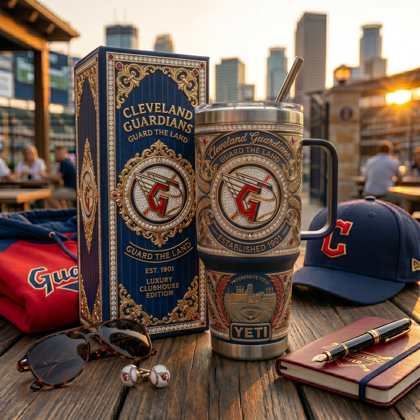 Cleveland Guardians 40 oz Tumbler with Handle and Lid