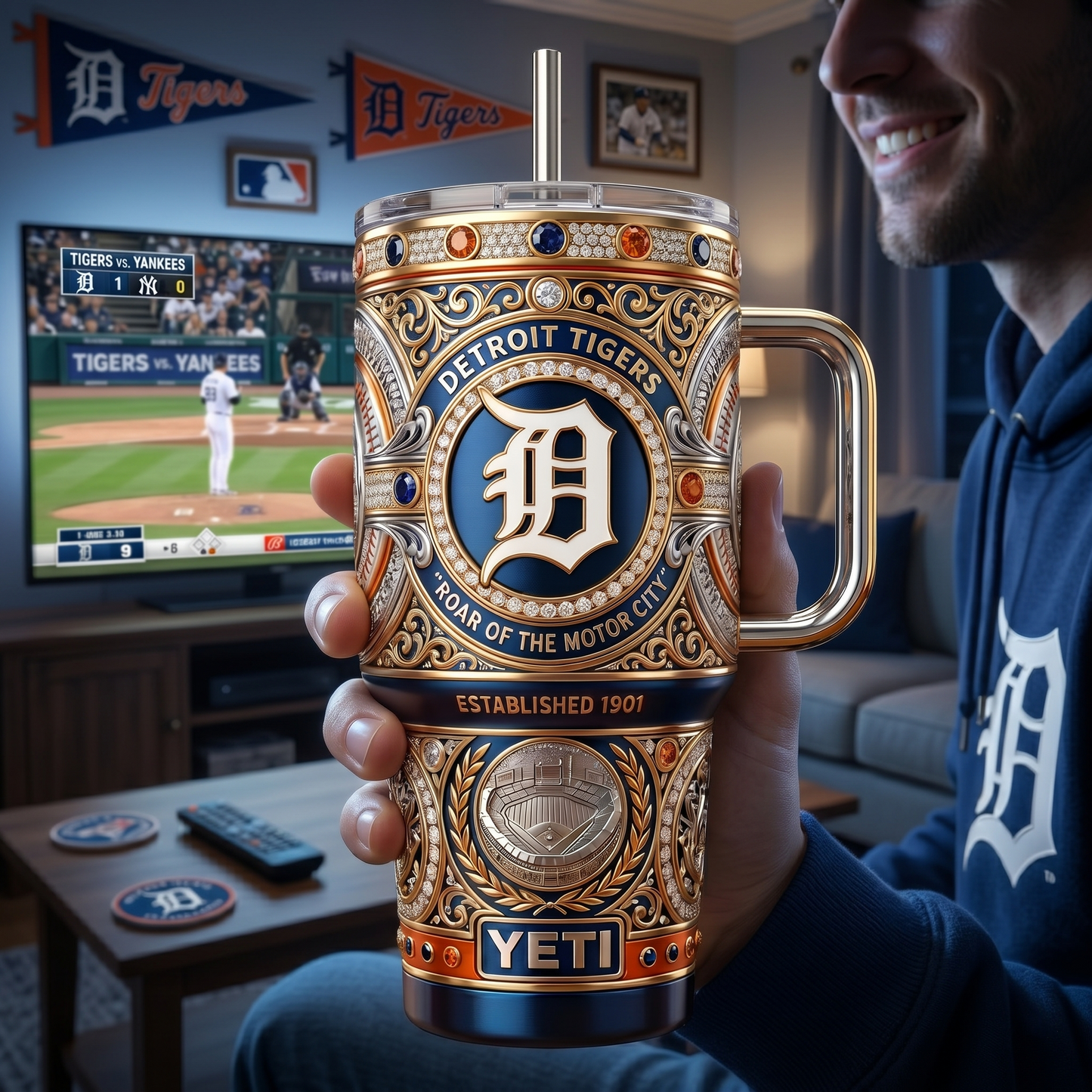 Detroit Tigers 40 oz Tumbler with Handle and Lid