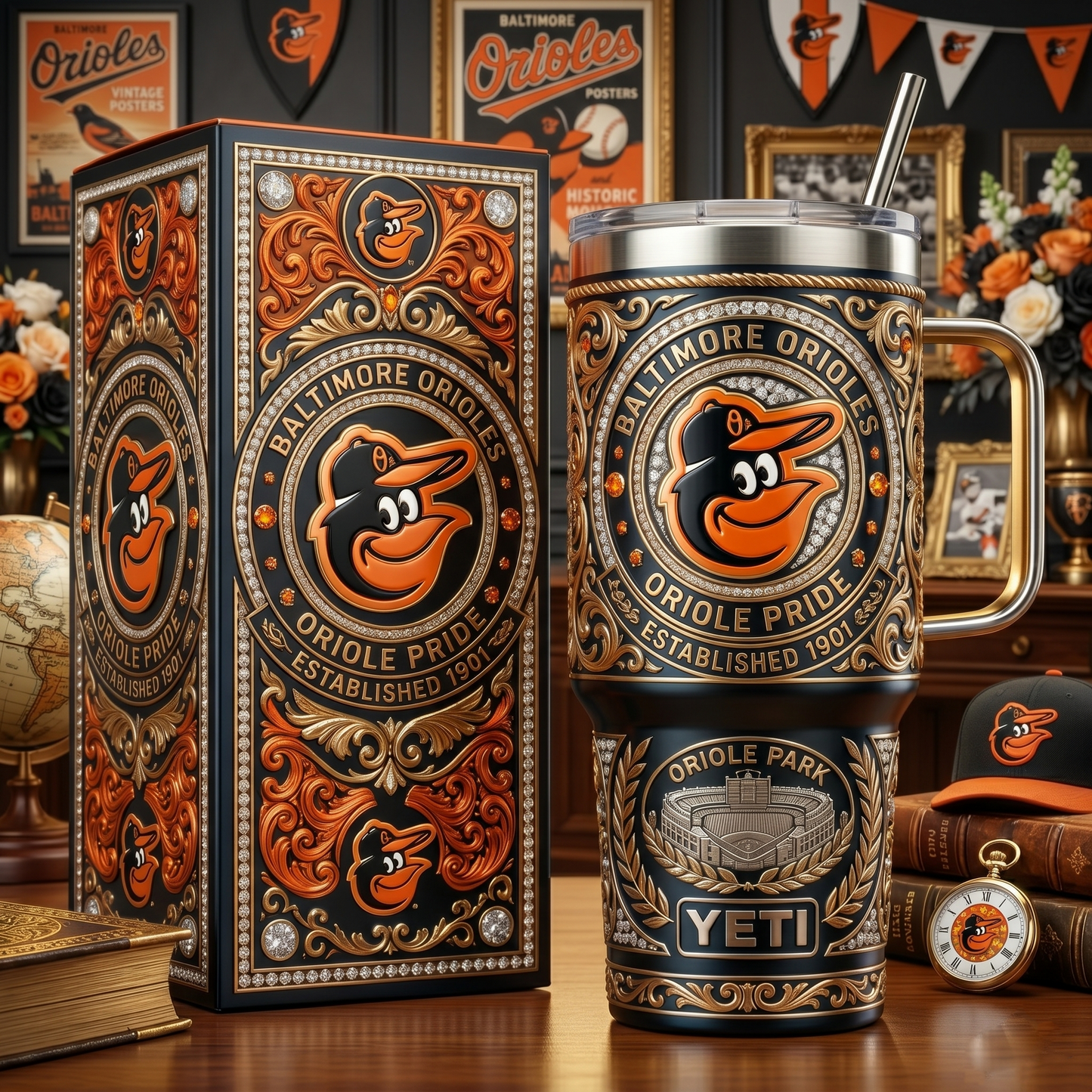 Baltimore Orioles 40 oz Tumbler with Handle and Lid