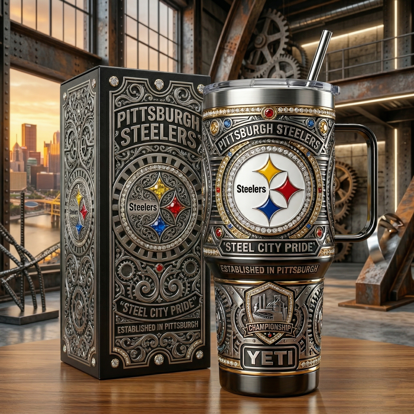 Steelers 40 oz Tumbler with Handle and Lid