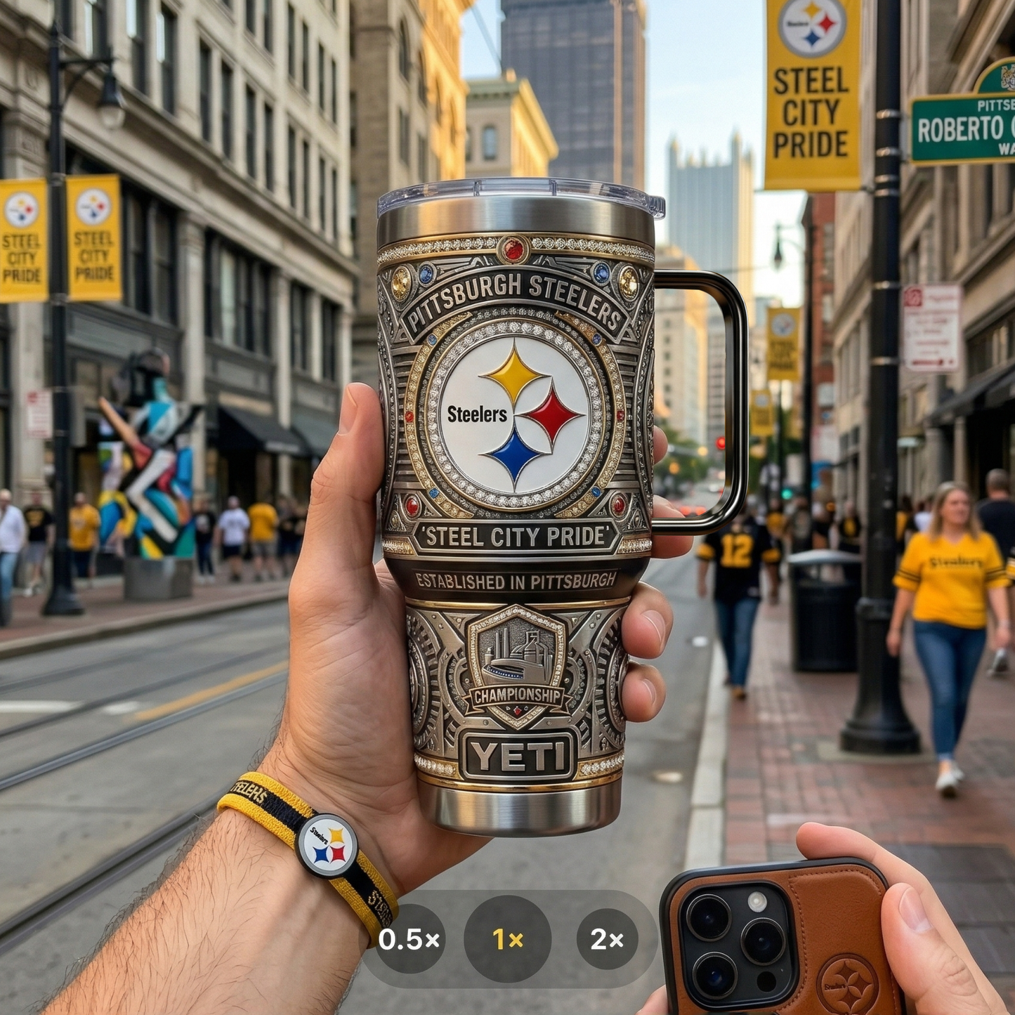 Steelers 40 oz Tumbler with Handle and Lid