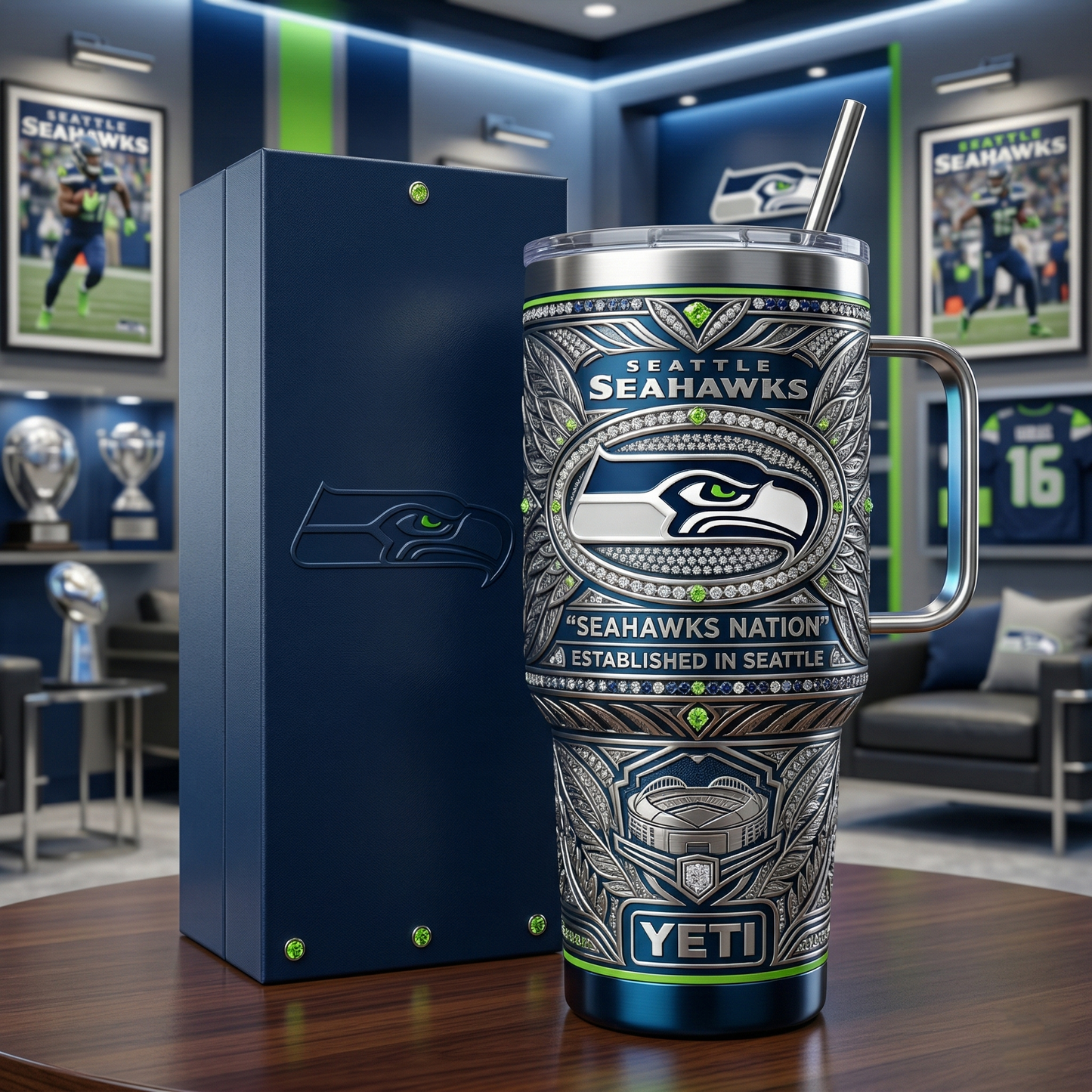Seahawks 40 oz Tumbler with Handle and Lid