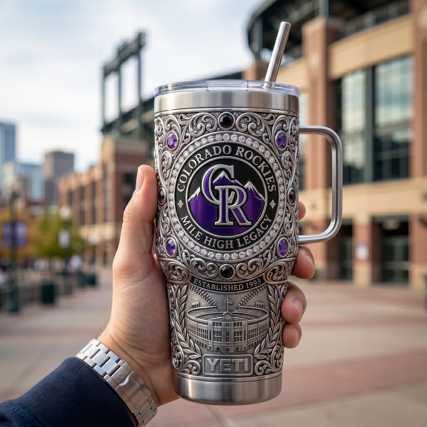 Colorado Rockies 40 oz Tumbler with Handle and Lid