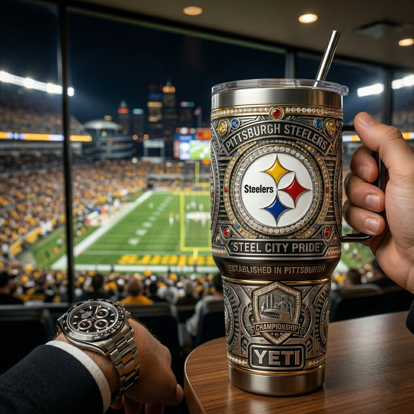 Steelers 40 oz Tumbler with Handle and Lid