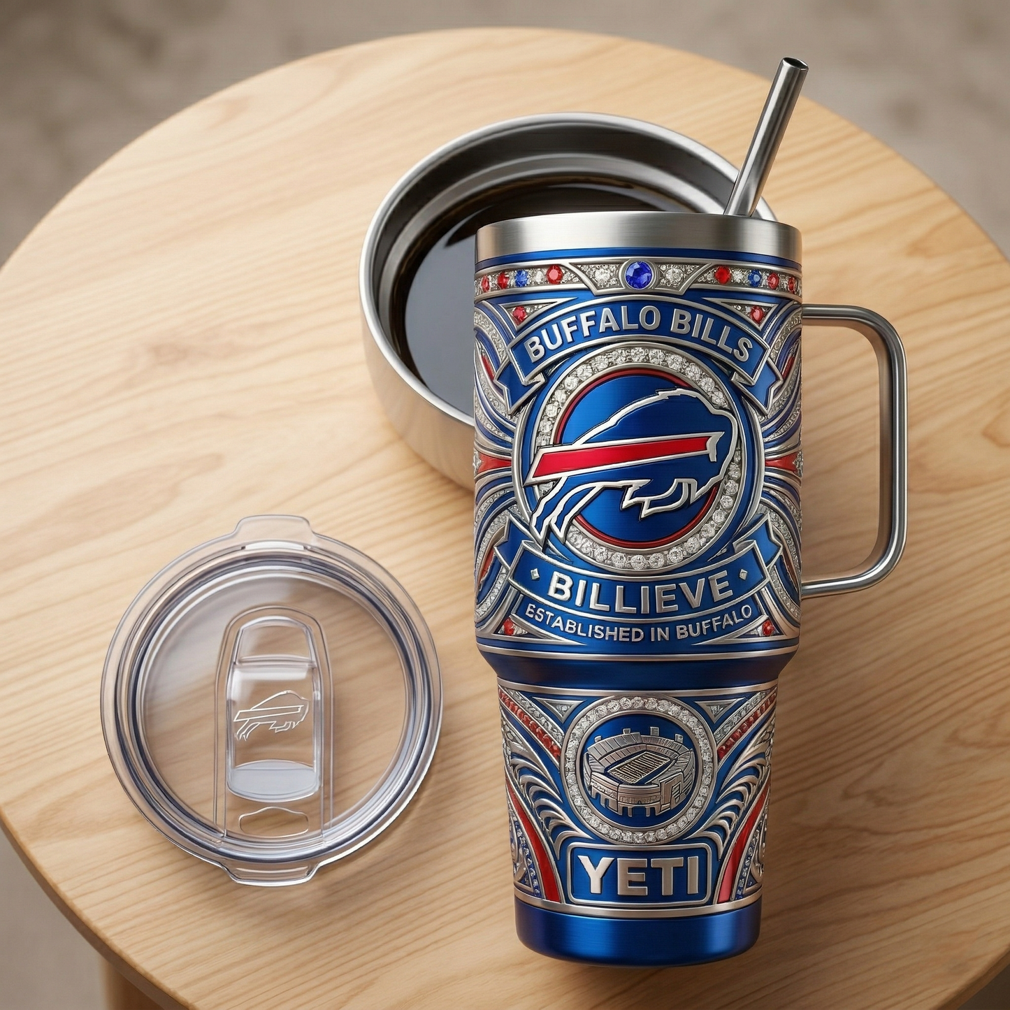 Bills 40 oz Tumbler with Handle and Lid