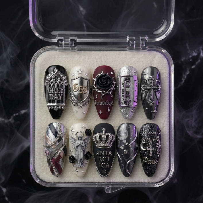 $uicideboy$ Handmade Press On Nails | Reusable 3D Nail Set