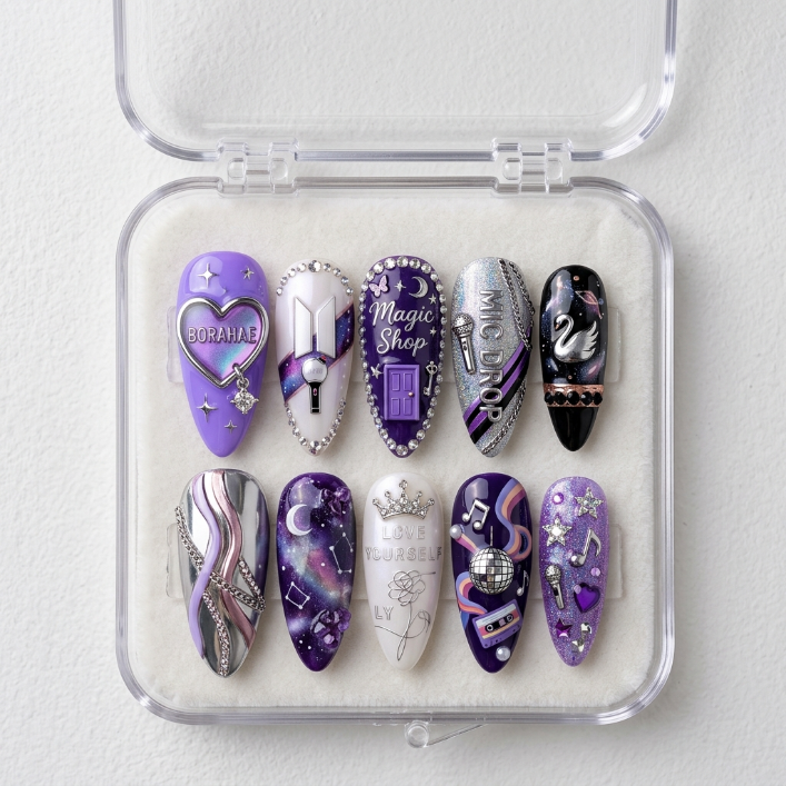 BTS Handmade Press On Nails | Reusable 3D Nail Set