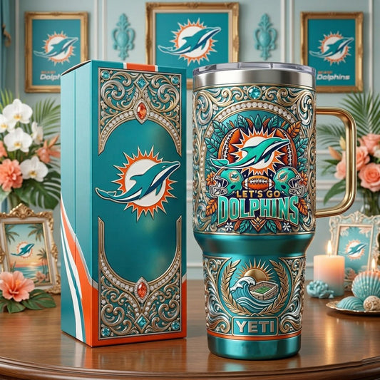 Miami Dolphins 40 oz Tumbler with Handle and Lid