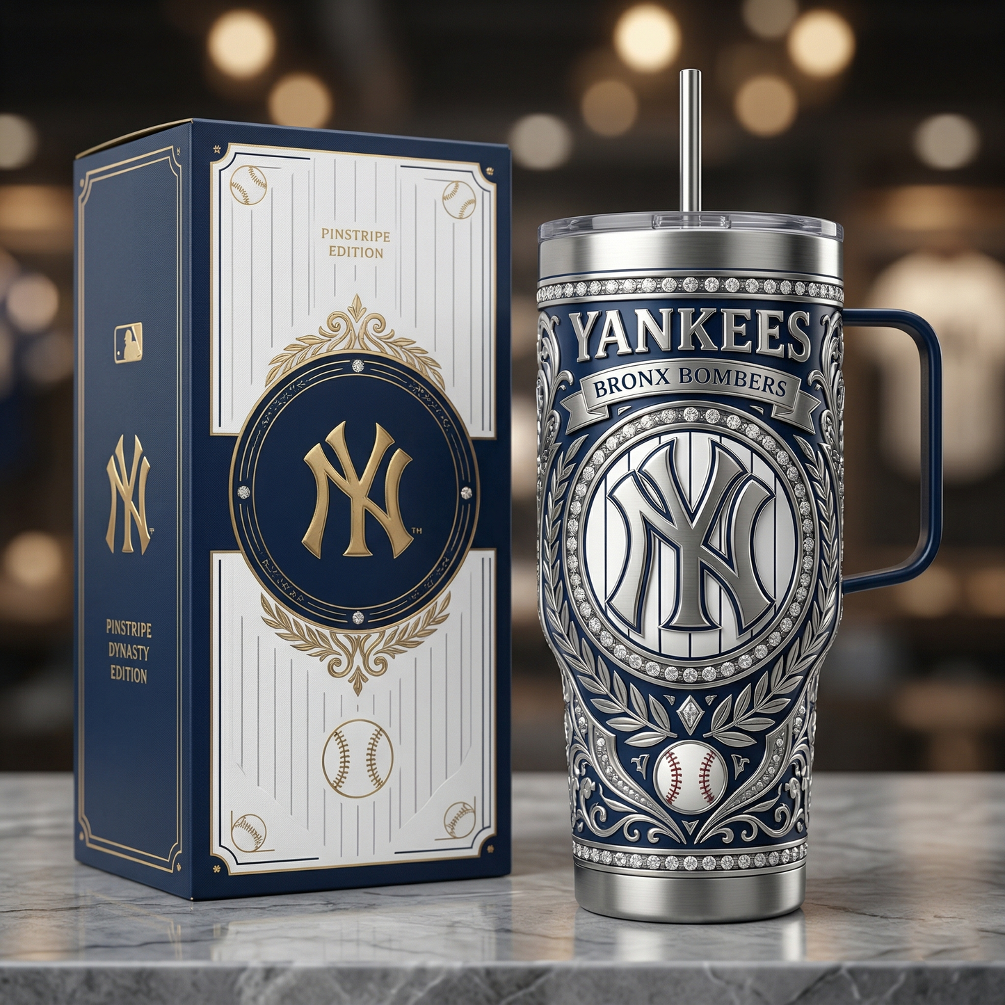 Yankees 40 oz Tumbler with Handle and Lid